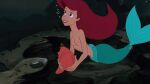 1girl arielfan14 bag blue_eyes breasts bubbles completely_nude disney edit long_hair mermaid mermaid_tail navel nipples nude nude_female ocean photoshop princess_ariel red_hair screencap screenshot screenshot_edit sea small_breasts swimming the_little_mermaid underwater water