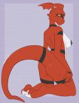 breasts butt digimon dragon female guilmon kneeling looking_at_viewer looking_back nude ryunwoofie solo