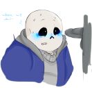  2015 animated_skeleton anon anonymous_male blue_blush blue_hoodie blue_jacket blush bottom_sans clothed english_text hooded_jacket hoodie imminent_sex jacket male monster penis sans sans_(undertale) skeleton solo_focus suckmytrombone text uke_sans undead undertale undertale_(series) white_background 