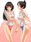  akosan black_hair blue_eyes green_eyes highres hikari_(pokemon) mai_(pokemon) nintendo panties pokemon pokemon_(game) pokemon_dppt shirt underwear 