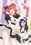 2_girls :3 :d absurd_res apron arm_up artist_name big_breasts blush breasts choker cleavage contrapposto corset cowboy_shot embarrassed fang gabriel_dropout garter_straps hair_between_eyes hair_ornament hair_rings hairclip high_res kani_biimu maid maid_headdress multiple_girls non-web_source one_side_up open_mouth outstretched_hand own_hands_together petticoat photoshop_(medium) pink_eyes purple_eyes purple_hair red_hair satanichia_kurumizawa_mcdowell scan skin_fang skirt skirt_tug small_breasts smile sparkle stockings underbust vignette_tsukinose_april waist_apron white_thighhighs wrist_cuffs