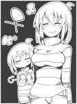 1girl 2d 2d_(artwork) age_progression aged_up artist_request black_and_white bottomwear breasts clothed clothed_female clothed_human clothing digital_media_(artwork) female_frisk female_human female_only frisk frisk_(undertale) human human_only monochrome short_hair topwear undertale undertale_(series) venus_symbol video_game_character video_games