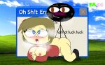 1boy 1girl ass big_breasts blue_eyes blush brown_eyes butt clothed error hot nkrs200 rule_63 stickman therofl98 windows_xp