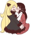 2girls art artist_request black_hair blonde blonde_hair blue_eyes blue_hair cheek_kiss closed_eyes coat creatures_(company) cynthia_(pokemon) dawn_(pokemon) female friends game_freak hair hair_ornament hair_over_one_eye hand_holding hat hikari_(pokemon) hikari_(pokemon_platinum) huge_breasts humans_of_pokemon interlocked_fingers kiss kissing long_hair long_sleeves love multiple_girls mutual_yuri nintendo open_mouth peacoat pokemon pokemon_(anime) pokemon_(game) pokemon_black_2_&_white_2 pokemon_black_and_white pokemon_bw pokemon_bw2 pokemon_diamond_pearl_&_platinum pokemon_dppt scarf shirona_(pokemon) simple_background very_long_hair white_background winter_clothes yuri