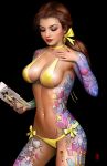  beauty_and_the_beast bikini book brown_hair disney nathan_szerdy ponytail princess_belle tattooed_arm tattoos 