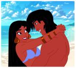 1boy 1girl aladdin aladdin_(series) alluring beach bikini canon_couple disney disney_prince disney_princess husband_and_wife male ocean princess_jasmine sea serisabibi