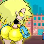 1boy 1girl anonymous_male big_ass blonde_hair cartoon_network dat_ass dc_comics flying glowing glowing_eyes shorts stockings tara_markov teen_titans teen_titans_go terra terraterraterra thick_ass