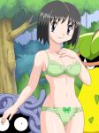  1_girl 1girl arm armpits arms babe bare_legs bare_shoulders black_eyes black_hair bow bow_panties bra breasts cleavage collarbone creatures_(company) erika_(pokemon) female game_freak golden_eyes green_bra green_panties gym_leader hand_on_chest hand_on_own_chest humans_of_pokemon japanese_clothes kimono legs lingerie looking_at_viewer midriff navel neck nintendo pale_skin panties pokemoa pokemon pokemon_(anime) pokemon_(game) pokemon_red_green_blue_&amp;_yellow pokemon_rgby porkyman short_hair smile soara standing tangela tree underwear victreebel 