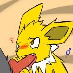 2d 2d_(artwork) bargglesnatch-x1 blush blushing ears eeveelution erection fang game_freak gay gen_1_pokemon grabbing_penis heart jolteon knot looking_at_partner looking_up male male/male male_symbol multicolored_fur nintendo open_mouth oral orange_eyes penis pokemon pokemon_(anime) pokemon_(game) saliva saliva_on_penis tongue tongue_out uncensored unseen_male_face video_games white_fur yaoi yellow_fur