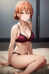 1826313 1girl alluring bare_legs big_breasts bra brown_eyes cleavage crossed_legs lingerie milf orange_hair panties underwear yahari_ore_no_seishun_lovecome_wa_machigatteiru. yuigahama_yui's_mother