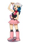  1girl bad_id beanie blue_eyes blue_hair boots condom hat hikari_(pokemon) nintendo pink_boots poke_ball pokemon ryunryun skirt solo used_condom vibrator 