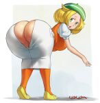 1girl anus ass ass_cutout bel_(pokemon) bent_over bianca_(pokemon) big_breasts blonde_hair border borvar breasts bubble_ass bubble_butt bursting_ass clothing_cutout creatures_(company) from_behind full_body game_freak glasses green_eyes grey_background hat high_res huge_ass humans_of_pokemon legs looking_back mary_janes nintendo no_panties open_mouth orange_thighhighs pencil_skirt pokemon pokemon_(anime) pokemon_(game) pokemon_black_2_&_white_2 pokemon_black_and_white pokemon_bw pokemon_bw2 porkyman puffy_short_sleeves puffy_sleeves sexy sexy_ass sexy_body sexy_breasts shoes short_hair short_sleeves simple_background skirt smelly_anus smelly_ass stockings suprised suprised_expression suprised_look teeth thick_thighs thighs tongue uncensored upper_teeth_only vest wardrobe_malfunction white_border white_skirt wide_hips yellow_hair