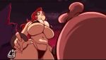  amazon amazon_tribe_slave big_ass big_breasts black_bikini black_high_heel_boots hourglass_figure red_hair shackles subtitles super_fuck_friends 