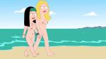 1girl american_dad beach breasts breasts completely_nude completely_nude_female exposed_breasts francine_smith gif gif hayley_smith multiple_girls ocean pussy shaved_pussy walking