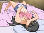 1girl animated animated_gif arched_back barefoot bed black_hair blue_eyes blush bow bow_panties breasts camisole female fingering foreshortening full_body gif hand_in_panties indoors kuroda_kazuya long_hair lying masturbation mizushima_asa mouth_hold navel no_bra on_back panties pokemon profile shiny shiny_skin shirt_lift shirt_pull shiver short_shorts shorts solo sora_no_iro_mizu_no_iro thighs trembling underwear white_panties