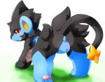  all_fours anus female grass looking_back luxray open_mouth pokemon pussy red_eyes solo tomcat_in_sky 