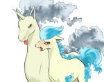 art artist_request blue_eyes blush cum horse open_mouth pokemon ponyta rapidash shiny_pokemon simple_background sweat tongue tongue_out unicorn white_background