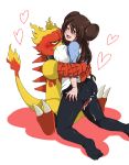  ass bad_id bearhug black_legwear blue_eyes breasts brown_hair clothed_sex covered_nipples cum cum_in_pussy double_bun erect_nipples fire game_freak grinding half-closed_eyes heart highres hug humans_of_pokemon interspecies kneeling large_breasts long_hair magmar mei_(pokemon) monster niku_(dance-siva) nintendo no_hat no_headwear open_mouth pantyhose penis pokemon pokemon_(anime) pokemon_(game) pokemon_black_2_&amp;_white_2 pokemon_black_and_white pokemon_bw pokemon_bw2 raglan_sleeves rosa_(pokemon) sex sweat tail thigh_sex vaginal wince wink 