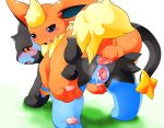 all_fours anal anal_penetration anus blue_eyes blush cum cum_in_pussy cum_inside eeveelution erection female flareon grass looking_back luxray male nintendo open_mouth penetration penis pokemon pussy red_eyes sex smile testicles tomcat_in_sky video_games