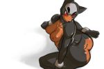  breasts butt canine chest_tuft dark_type_pokemon female fire_type_pokemon from_above houndour kneeling l1zardman looking_back nintendo nude plain_background pokemon solo video_games white_background 