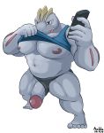 2014 5_toes abs anthro barefoot biceps clothed clothing erection half-dressed machoke maldu male manly muscles navel nintendo nipples pecs penis pokemon pokã©mon shirt solo speedo swimsuit teeth thick_penis toes tongue tongue_out undressing video_games