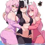  angry arilopez550 black_hair cat_ears farfadox full_body green_eyes kirane lingerie panties pink_eyes pink_hair serpias suwie virtual_youtuber water wet white_hair 