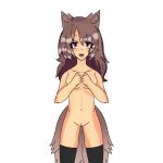  1girl 1girl breasts brown_hair naked_female nude pussy red_eyes socks thighs thinght_socks xbooru xbooru-tan 