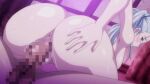  1boy 1girl anus_peek ass balls big_ass big_penis blue_hair blush censored erect_penis erection hand_on_own_ass hetero indoors intercourse legs meikoku_gakuen_jutai_hen moaning nude penis pussy_juice thighs vaginal vaginal_penetration 