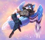  1girl avian big_ass big_breasts black_hair blue_skin chubby cute dove fluffy_tail fox gryphon hybrid lingerie lulu_(zerach) seductive spottedtigress white_skin wings 