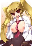  1girl asmodeus_(sister_of_purgatory) blonde_hair breasts large_breasts necktie nipples nude open_clothes open_shirt seven_sisters_of_purgatory shirogane shirogane_(platinum) shirt sisters_of_purgatory solo twintails umineko_no_naku_koro_ni 