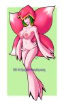 breasts digimon green_eyes green_hair lilamon solo yg_(artist)