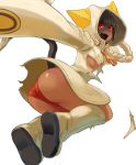  1girl animal_ears animal_hood arc_system_works ass blazblue boots breasts brown_hair cat_ears cat_hood cat_tail cathood dark_skin fangs hood hoodie iwaya panties red_eyes red_panties short_hair solo tail taokaka torn_clothes underboob underwear 