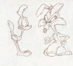  looney_tunes monochrome road_runner roadrunner wile_e._coyote 