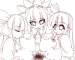 3girls adell's_mom blonde_hair bukkake cum disgaea foreskin_pull huge_breasts jidaraku_kissa looking_at_viewer mage_(disgaea) mel-a monochrome nipple_suck pink_hair pov purple_hair red_eyes rozalin witch_(disgaea)