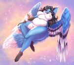  avian big_ass big_breasts black_hair blue_skin chubby cute dove fluffy_tail fox gryphon hybrid lulu_(zerach) posing seductive spottedtigress white_skin wings 