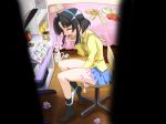  1girl akiyama_otome bed black_hair borubikku closed_eyes desk duplicate female fingering footwear hair hairband indoors masturbation messy_room otome_akiyama pani_poni_dash pani_poni_dash! panties panty_pull school_uniform short_hair socks solo underwear voyeurism watching 