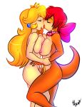  andrew_dickman big_breasts breast_squish breasts female female_only human interspecies kissing koopa mario_bros nintendo nipples princess princess_peach royalty scalie video_games wendy_o_koopa yuri 