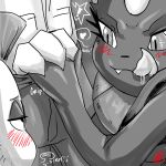  ! 2013 blush drooling female heart human licking licking_lips male monkeyxflash monochrome nintendo pokemon saliva tongue undressing video_games weavile 