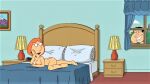 ass breasts erect_nipples family_guy glenn_quagmire laying_on_bed laying_on_stomach lois_griffin nude peeping thighs