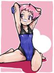 1girl :q armpits arms_raised arms_up bandage bandages bandaid barefoot cameltoe feet flat_chest gloves gym_leader heart leotard maylene nintendo one-piece one-piece_swimsuit pink_eyes pink_hair pokemon pokemon_(game) pokemon_dppt pokemon_trainer short_hair solo stretch sumomo_(pokemon) sweat swimsuit tongue tongue_out