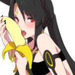 1girl banana black_fur black_hair blacky_(pokemon) blush creatures_(company) dark_type_pokemon eeveelution facial_mark food forehead_mark fruit furry game_freak gen_2_pokemon heart licking long_hair nail_polish nintendo pokemon pokemon_(anime) pokemon_(creature) pokemon_(game) pokemon_(species) red_eyes rough sexually_suggestive sketch solo tail takeshima_(nia) tongue umbreon