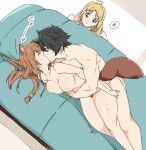 1boy 1girl 2_girls animal_ears black_hair blonde_hair blue_eyes breasts brown_hair completely_nude couple filo_(tate_no_yuusha_no_nariagari) high_resolution iwatani_naofumi kissing looking_at_another male medium_breasts multiple_girls nipples nude raccoon_ears raccoon_girl raccoon_tail raphtalia sex short_hair sweat tail tate_no_yuusha_no_nariagari umanosuke