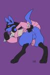  anthro anus ass barefoot bent_over big_ass big_thighs blush colored crossdressing full_body furry kajowwojak looking_at_viewer lucario male male_anthro male_only matt_burt nintendo open_mouth penis plain_background pokemon presenting smile solo spreading tail teasing testicles video_games 