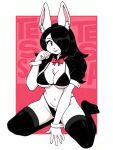  1girl big_ass big_breasts bikini black_hair black_thigh_highs bunny cute long_ears long_hair posing rabbit ravagaard seductive white_skin 