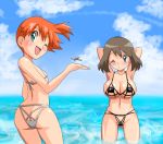  2girls airplane ass beach bikini blue_eyes blush breasts brown_hair butt_crack cameltoe flat_chest game_freak gym_leader haruka_(pokemon) huge_breasts humans_of_pokemon kasumi_(pokemon) long_hair looking_at_viewer may_(pokemon) micro_bikini misty_(pokemon) multiple_girls nintendo ocean one_eye_closed orange_hair outdoors perspective pokemon pokemon_(anime) pokemon_diamond_pearl_&amp;_platinum pokemon_dppt pokemon_red_green_blue_&amp;_yellow pokemon_rgby quinst red_hair sea short_hair smile swimsuit water wink 