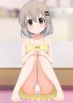 1girl 1girl blurry_background green_eyes grey_hair hairclip panties yama_no_susume yukimura_aoi