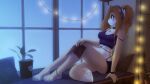 alluring anthro book earphones eipril elisabeth_(character) elisabeth_(eipril) fox fox_girl furry gym_shorts holding_book necklace original plant shorts sports_bra window