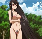 1girl akame_(akame_ga_kill!) akame_ga_kill! alluring bare_legs big_breasts black_hair completely_nude_female edit long_hair nude pubic_hair pussy