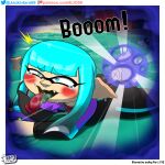  1girl ass blush cephalopod digital_media_(artwork) fanart fangs green_eyes green_hair humanoid inkling inkling_girl jackintaro mask mask_removed nintendo open_mouth pleasure_face sex_toy splatoon tears 