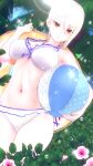  alluring arctic_fox_(artist) bare_legs beach beach_ball big_breasts bikini nakiri_alice outside palm_trees posing red_eyes shokugeki_no_souma silver_hair 